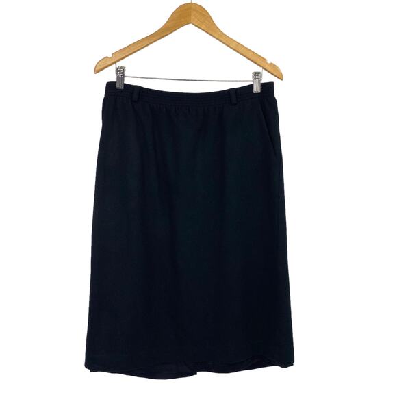 Vintage 90s Koret Pure Wool Mini Skirt Black Basic Minimalist Retro Womens 12 - Picture 1 of 5